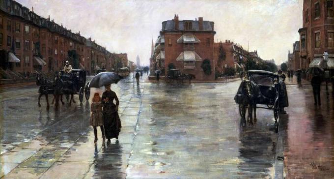 Childe Hassam lietingą dieną Bostone