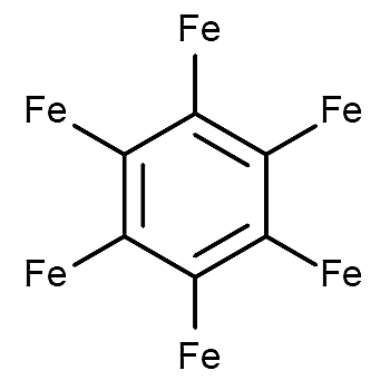 Benzeno žiedas su geležies atomais.