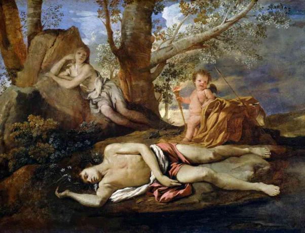 Echo ir Narcissus, 1630 m., Autorius Nicolas Poussin (1594-1665), aliejus ant drobės