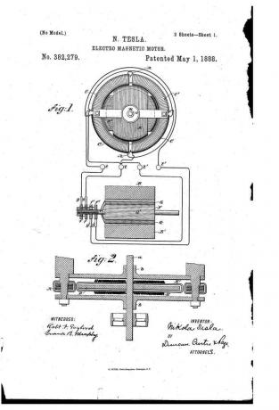 Nikola Tesla patentas elektromagnetiniam varikliui, 1888 m