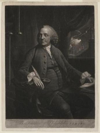 Benjaminas Franklinas iš Filadelfijos, 1763 m