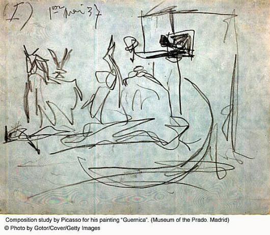 Pikaso eskizas jo tapybai Guernica