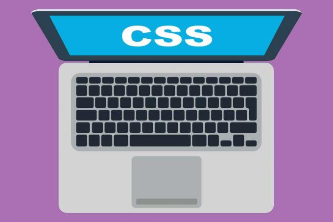 Ekrane rodoma nešiojamojo kompiuterio su CSS iliustracija.