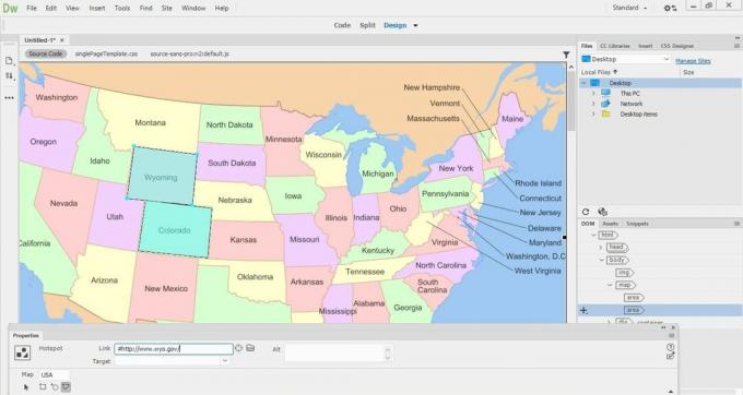 JAV vaizdinis žemėlapis Dreamweaver mieste