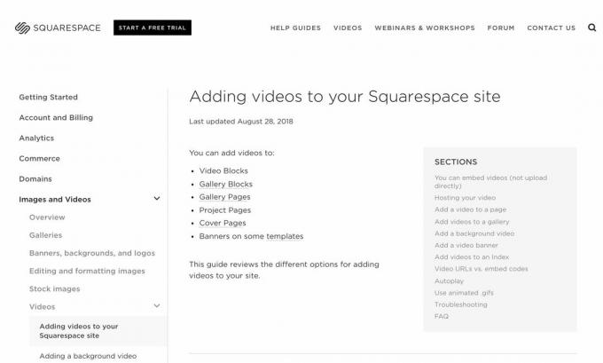 Vaizdo įrašų pridėjimas prie „Squarespace“ svetainės tinklalapio