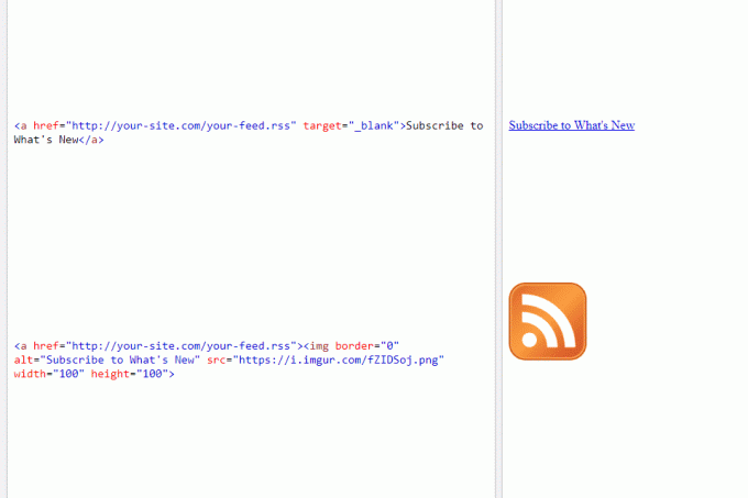 Ekrano kopija, rodanti du būdus susieti su RSS kanalu naudojant HTML