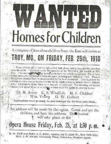 1910 m. vasario 25 d. lankstinukas „Ieškomas: Namai vaikams“.