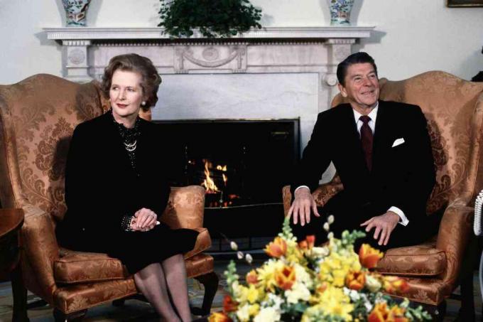 Prezidentas Ronaldas Reaganas su Margaret Thatcher, 1981 m.