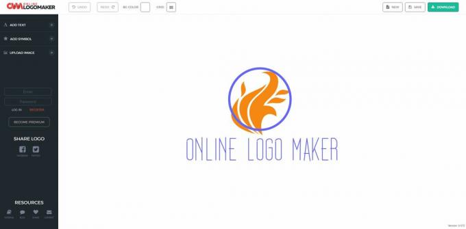 „Online Logo Maker“ darbo srities ekrano kopija