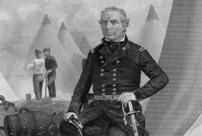 Karinėje uniformoje išgraviruotas Zachary Taylor portretas