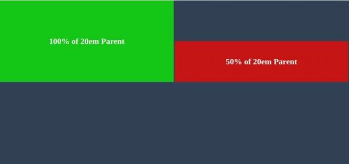 CSS elementas su 100% ūgiu ir 20em tėvų